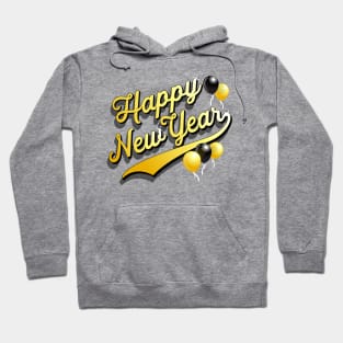 Happy New Year with Black and Gold Balloons Party Favors Hoodie